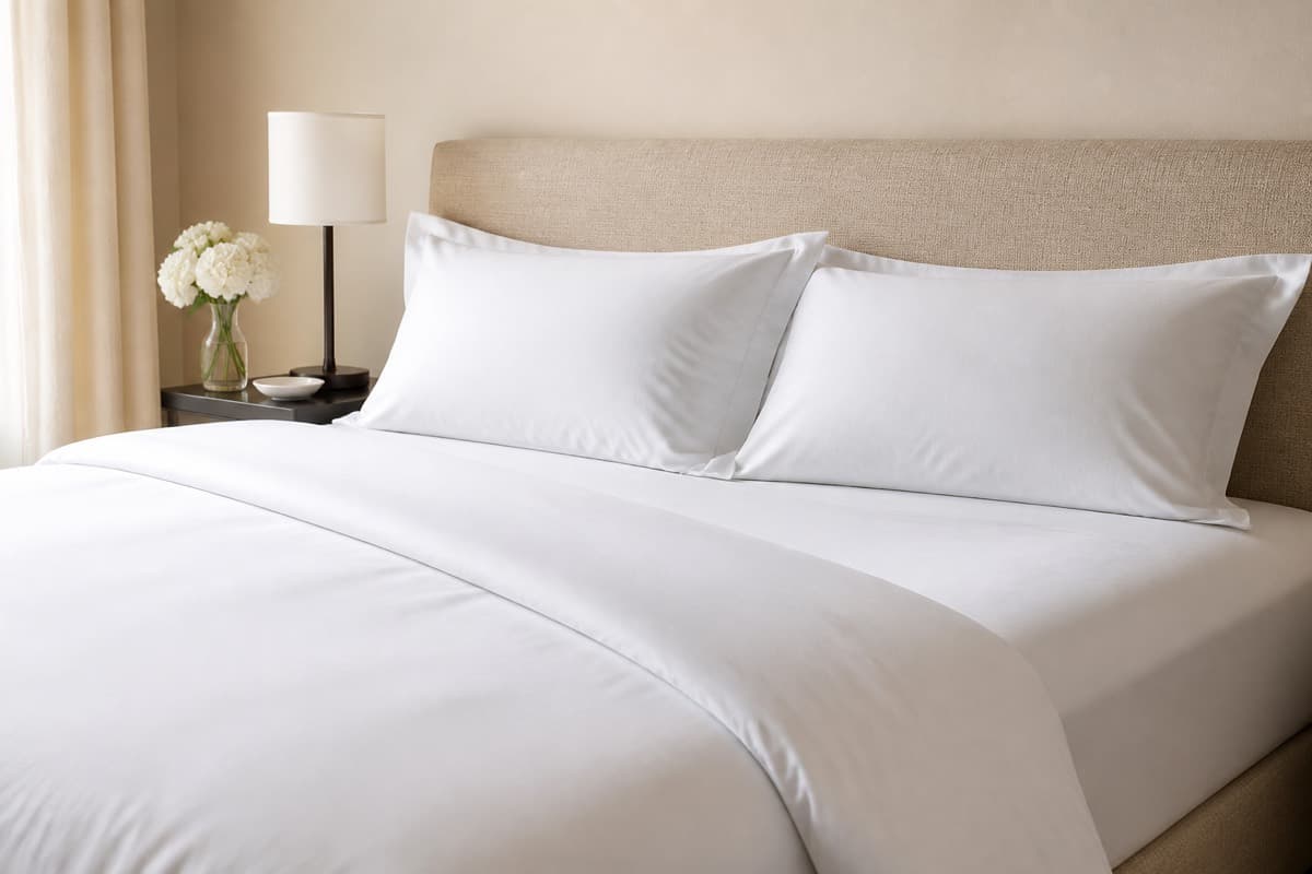 White bed linen on a made bed
