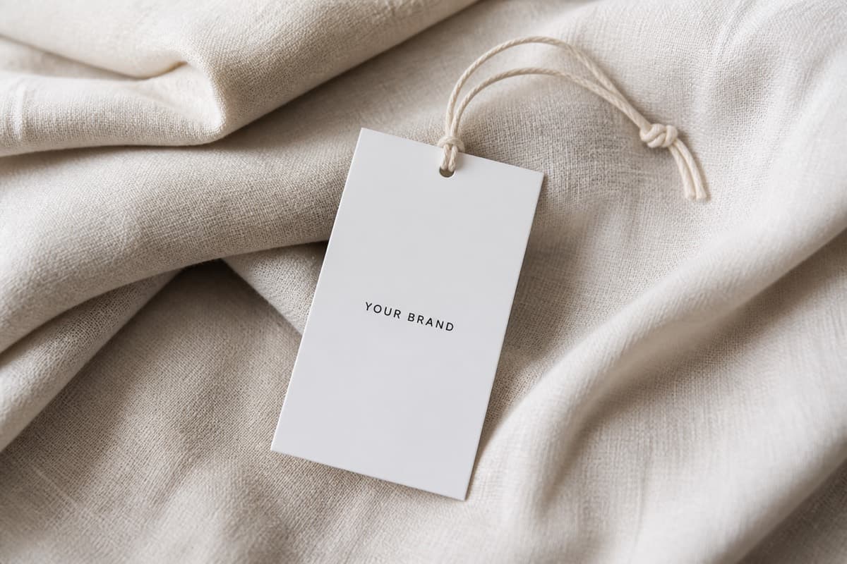 Private label hang tag on linen fabric